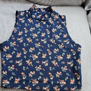 Forever 21 Blue Mandarin Collar Crop Tank